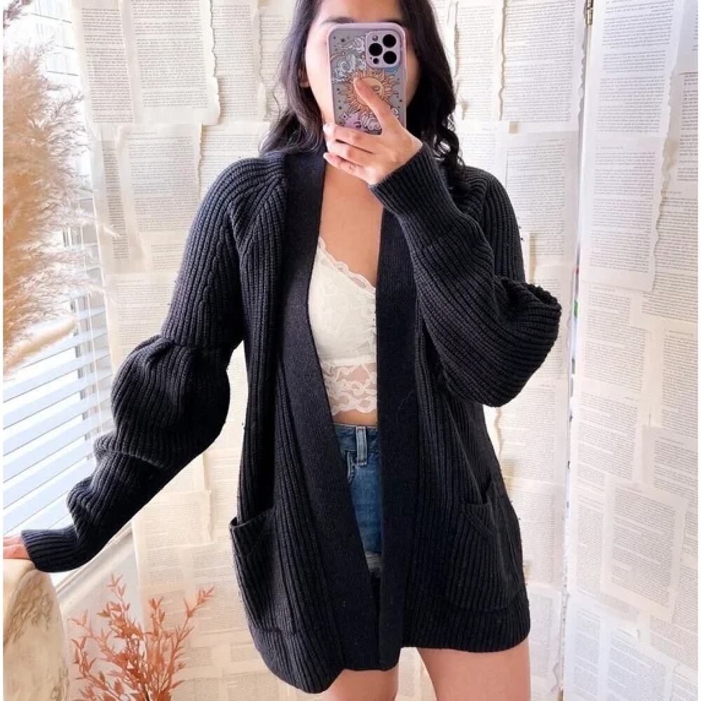 anthro knitted & knotted posie charcoal knitted cardigan sweater small
